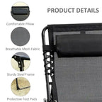 Portable Folding Sun Lounger with Adjustable Back and Removable Pillow
