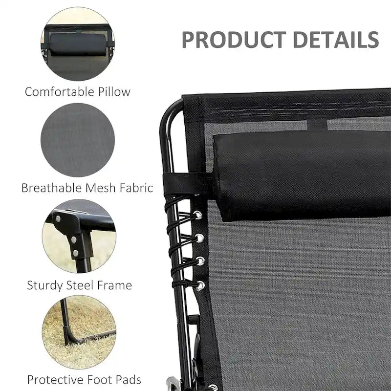 Portable Folding Sun Lounger with Adjustable Back and Removable Pillow