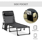 Portable Folding Sun Lounger with Adjustable Back and Removable Pillow