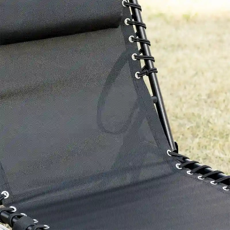 Portable Folding Sun Lounger with Adjustable Back and Removable Pillow