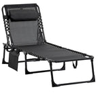 Portable Folding Sun Lounger with Adjustable Back and Removable Pillow