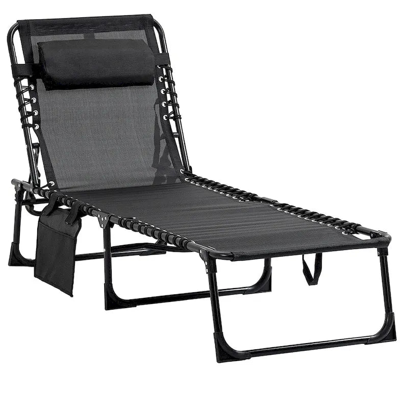 Portable Folding Sun Lounger with Adjustable Back and Removable Pillow