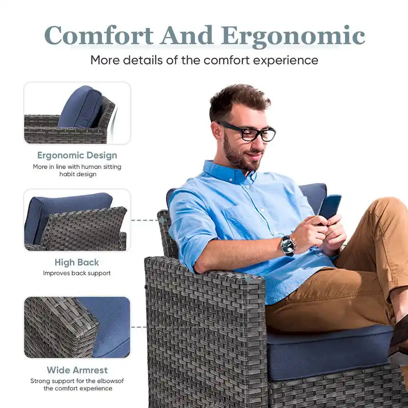 Patio Chairs Outdoor Wicker Chair with Cushion - Grey
