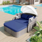 Oaks Aura Outdoor Sunbed with Adjustable Canopy, Daybed With Pillows, Double lounge, PE Rattan Daybed