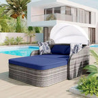 Oaks Aura Outdoor Sunbed with Adjustable Canopy, Daybed With Pillows, Double lounge, PE Rattan Daybed