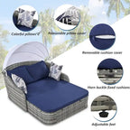 Oaks Aura Outdoor Sunbed with Adjustable Canopy, Daybed With Pillows, Double lounge, PE Rattan Daybed
