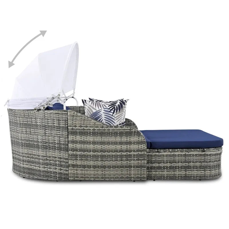 Oaks Aura Outdoor Sunbed with Adjustable Canopy, Daybed With Pillows, Double lounge, PE Rattan Daybed
