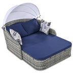 Oaks Aura Outdoor Sunbed with Adjustable Canopy, Daybed With Pillows, Double lounge, PE Rattan Daybed