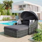 Oaks Aura Outdoor Sunbed with Adjustable Canopy, Daybed With Pillows, Double lounge, PE Rattan Daybed