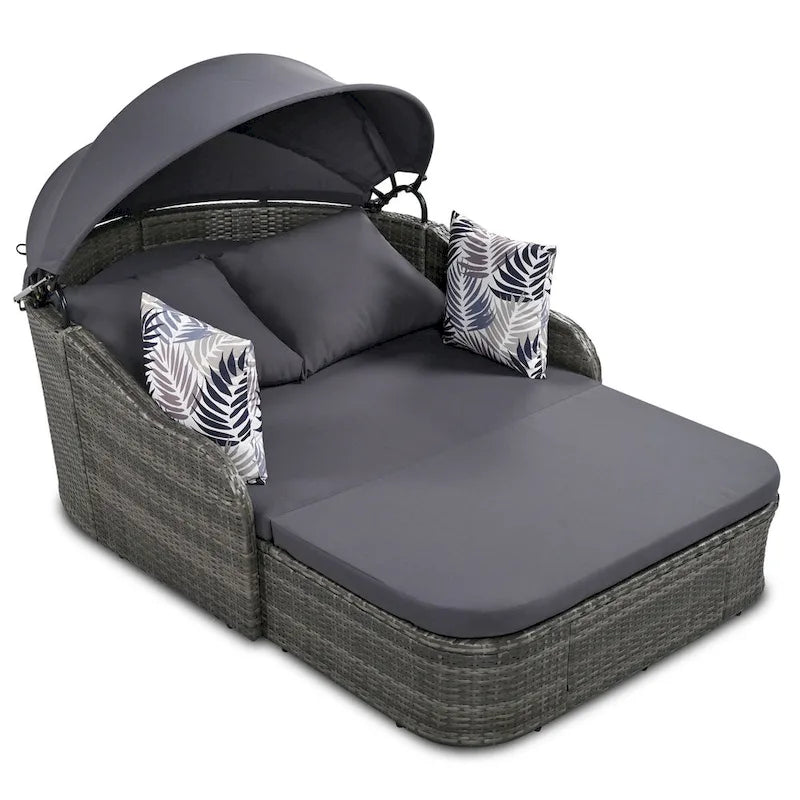 Oaks Aura Outdoor Sunbed with Adjustable Canopy, Daybed With Pillows, Double lounge, PE Rattan Daybed