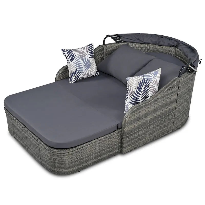 Oaks Aura Outdoor Sunbed with Adjustable Canopy, Daybed With Pillows, Double lounge, PE Rattan Daybed