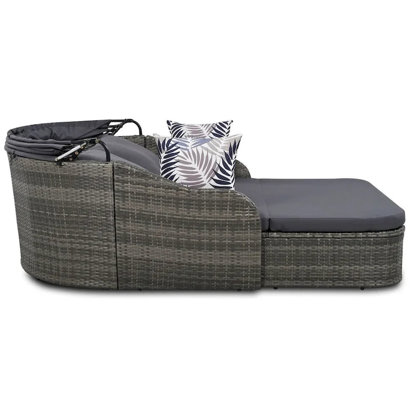Oaks Aura Outdoor Sunbed with Adjustable Canopy, Daybed With Pillows, Double lounge, PE Rattan Daybed
