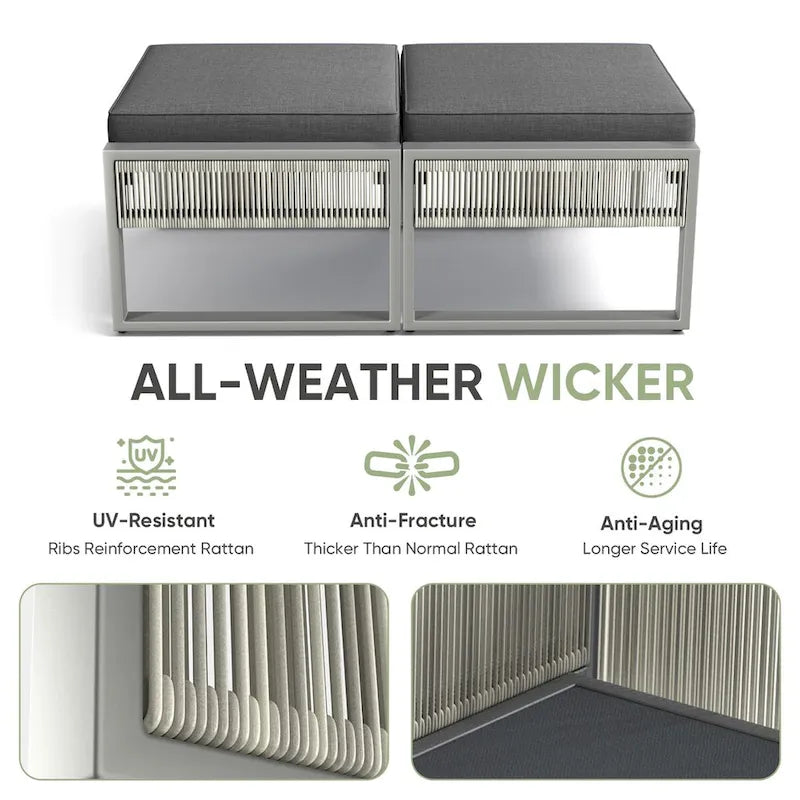 2 Piece All Weather Outdoor Ottoman - Dar Gray