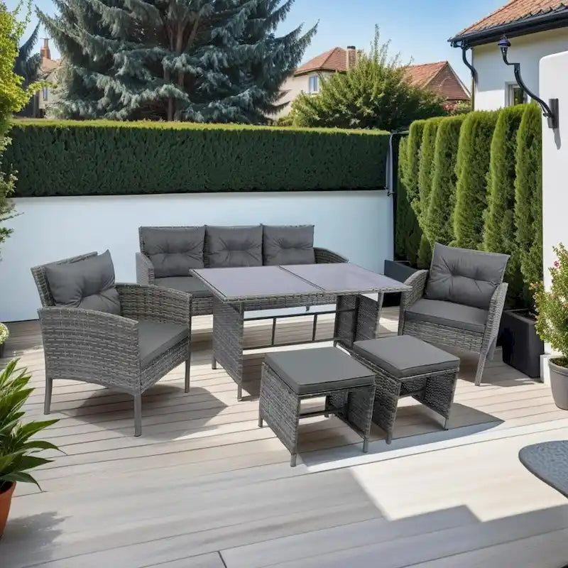 ACROMA 6-piece Rattan Wicker Patio Furniture Set-Outdoor with coffee table
