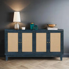 Handcrafted Premium Grain Panels,Rattan Sideboard Buffer Cabinet,Accent Storage Cabinet With 4 Rattan Doors