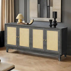 Handcrafted Premium Grain Panels,Rattan Sideboard Buffer Cabinet,Accent Storage Cabinet With 4 Rattan Doors