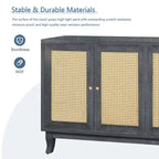 Handcrafted Premium Grain Panels,Rattan Sideboard Buffer Cabinet,Accent Storage Cabinet With 4 Rattan Doors