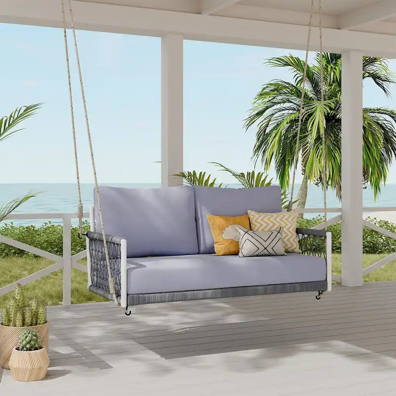 Nestfair Woven Rope Outdoor Swing Sofa with Soft Cushions Seating