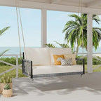 Nestfair Woven Rope Outdoor Swing Sofa with Soft Cushions Seating