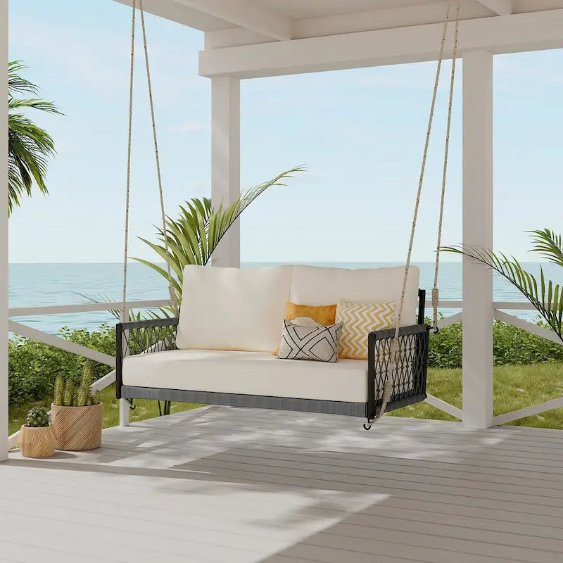Nestfair Woven Rope Outdoor Swing Sofa with Soft Cushions Seating