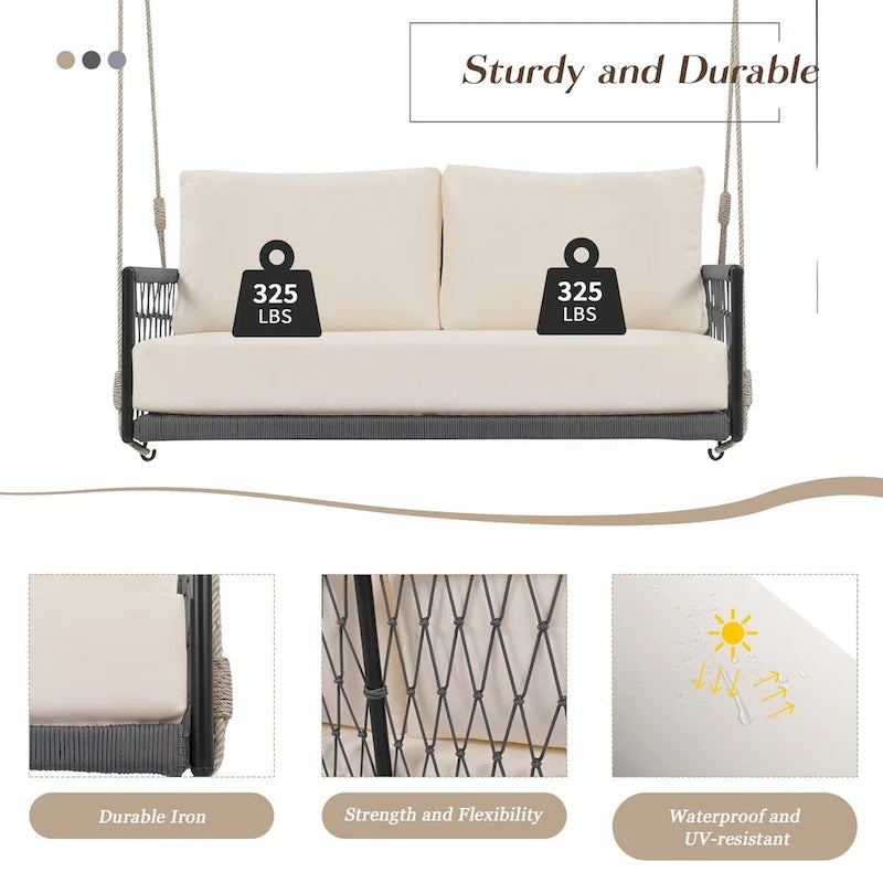 Nestfair Woven Rope Outdoor Swing Sofa with Soft Cushions Seating