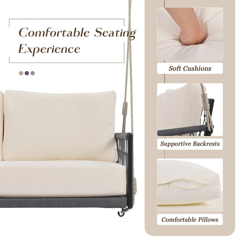Nestfair Woven Rope Outdoor Swing Sofa with Soft Cushions Seating