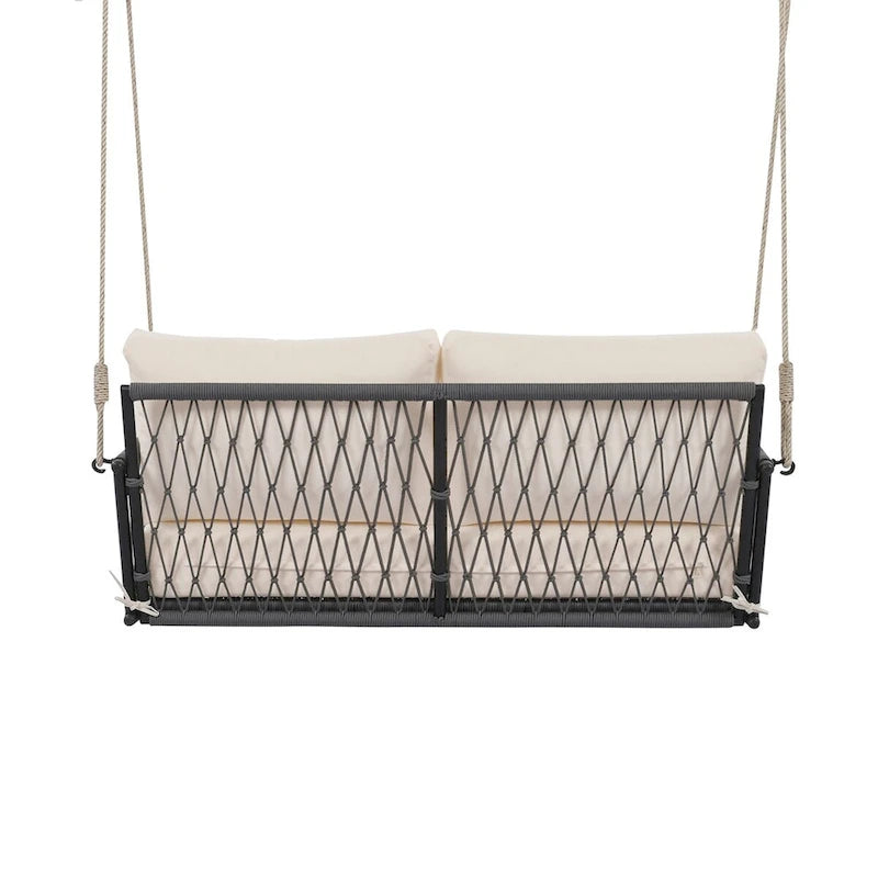 Nestfair Woven Rope Outdoor Swing Sofa with Soft Cushions Seating