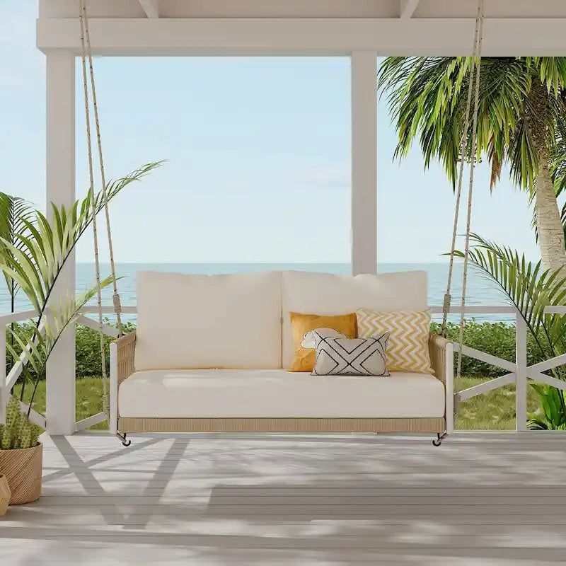 Nestfair Woven Rope Outdoor Swing Sofa with Soft Cushions Seating