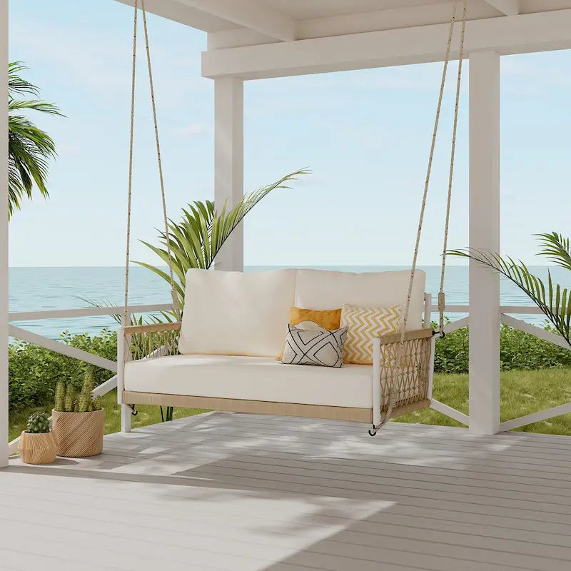 Nestfair Woven Rope Outdoor Swing Sofa with Soft Cushions Seating