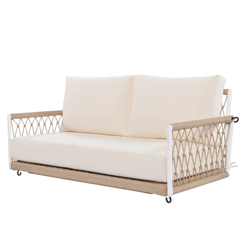 Nestfair Woven Rope Outdoor Swing Sofa with Soft Cushions Seating
