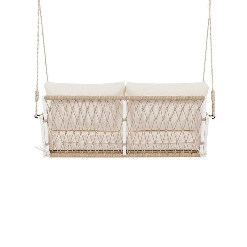 Nestfair Woven Rope Outdoor Swing Sofa with Soft Cushions Seating