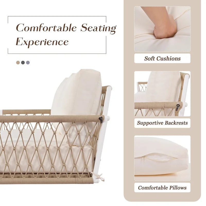 Nestfair Woven Rope Outdoor Swing Sofa with Soft Cushions Seating