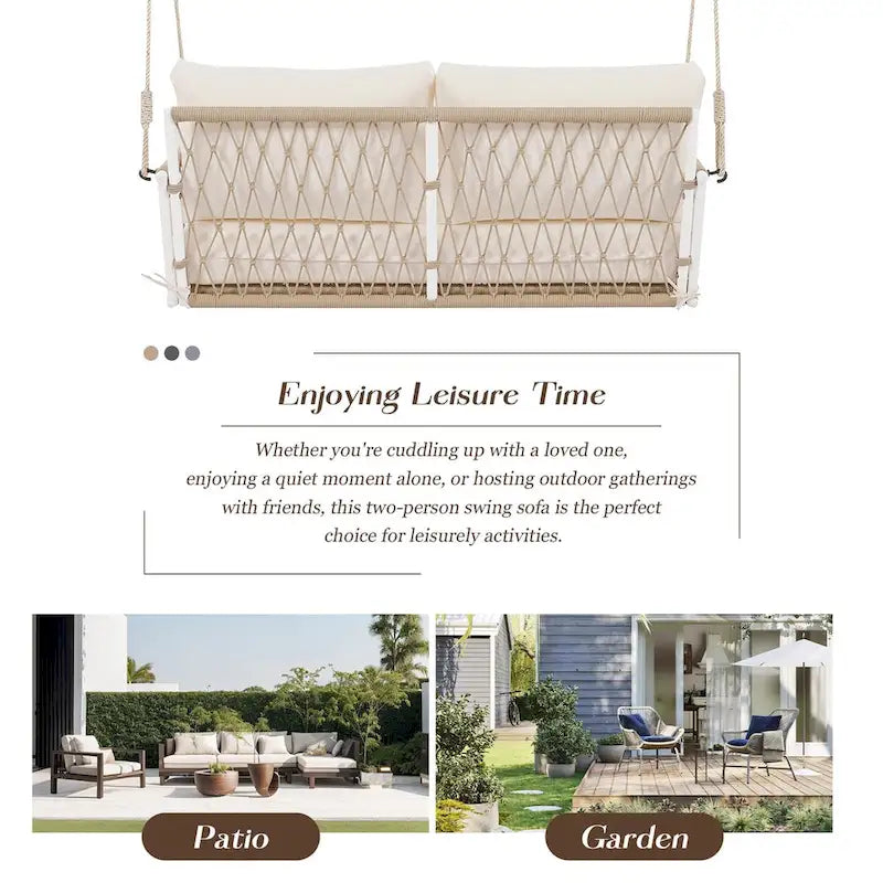 Nestfair Woven Rope Outdoor Swing Sofa with Soft Cushions Seating