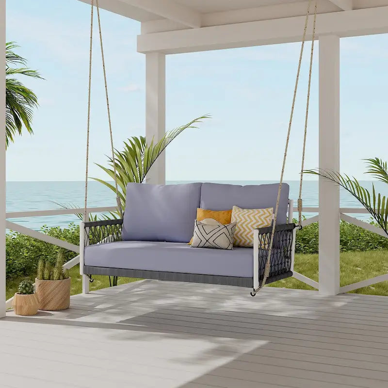 Nestfair Woven Rope Outdoor Swing Sofa with Soft Cushions Seating