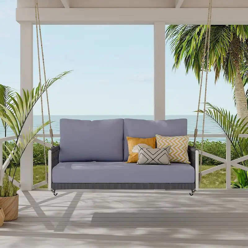 Nestfair Woven Rope Outdoor Swing Sofa with Soft Cushions Seating