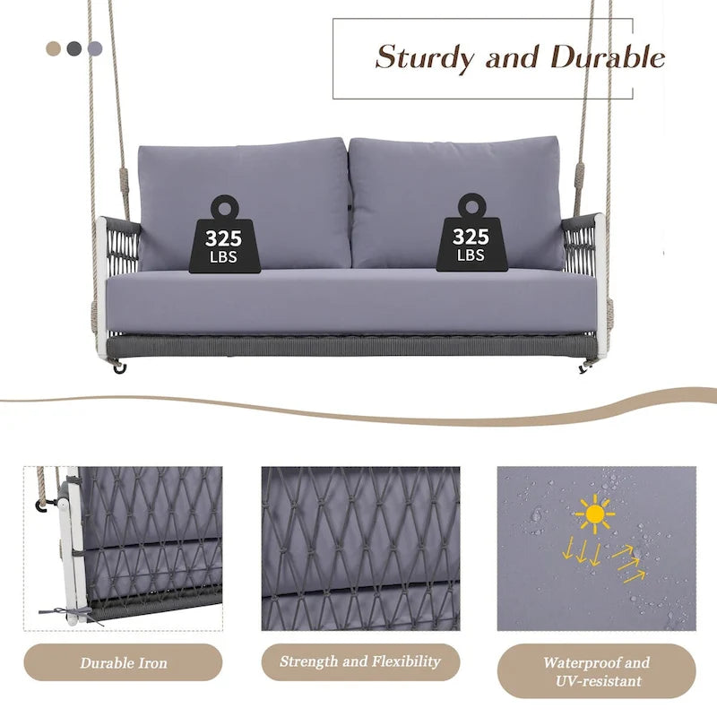 Nestfair Woven Rope Outdoor Swing Sofa with Soft Cushions Seating