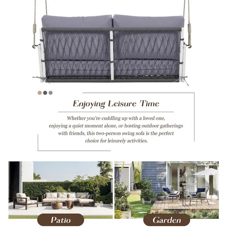 Nestfair Woven Rope Outdoor Swing Sofa with Soft Cushions Seating