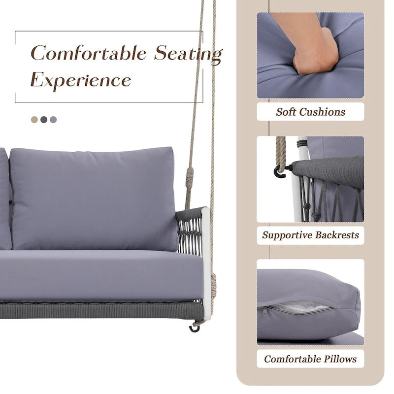 Nestfair Woven Rope Outdoor Swing Sofa with Soft Cushions Seating