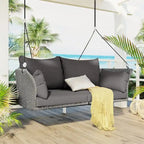 2 Seater Rattan Woven Swing Chair with Ropes and Cushion