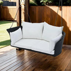 2 Seater Rattan Woven Swing Chair with Ropes and Cushion