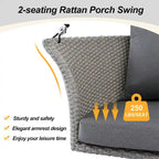 2 Seater Rattan Woven Swing Chair with Ropes and Cushion