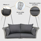 2 Seater Rattan Woven Swing Chair with Ropes and Cushion