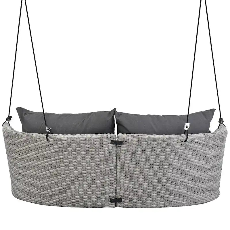 2 Seater Rattan Woven Swing Chair with Ropes and Cushion