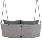 2 Seater Rattan Woven Swing Chair with Ropes and Cushion