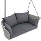 2 Seater Rattan Woven Swing Chair with Ropes and Cushion