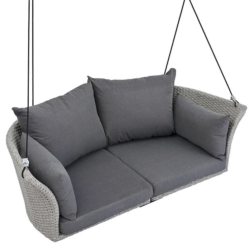 2 Seater Rattan Woven Swing Chair with Ropes and Cushion
