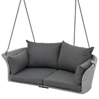 2 Seater Rattan Woven Swing Chair with Ropes and Cushion