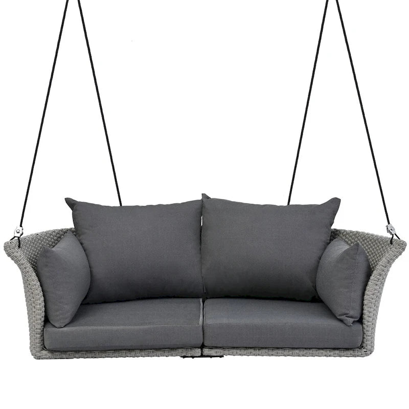 2 Seater Rattan Woven Swing Chair with Ropes and Cushion