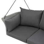2 Seater Rattan Woven Swing Chair with Ropes and Cushion