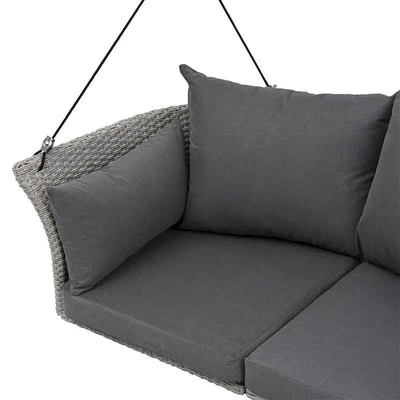 2 Seater Rattan Woven Swing Chair with Ropes and Cushion